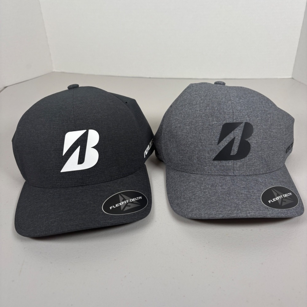 Set of Two Bridgestone Golf Flex fit Delta Gray and Black Golf Hat